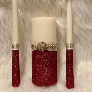 Burgundy and Ivory Unity Candle Set