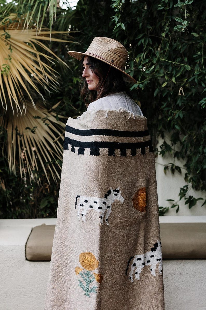 Ponies & Poppies (Oro)// Handwoven Blanket image 2