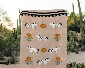 Ponies & Poppies (Oro)// Handwoven Blanket