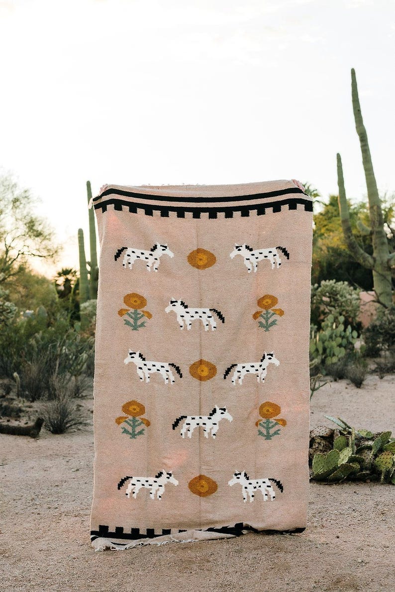 Ponies & Poppies (Oro)// Handwoven Blanket image 1