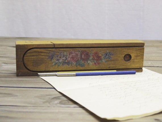 Handpainted Floral Plumier or Pencil Box From France 