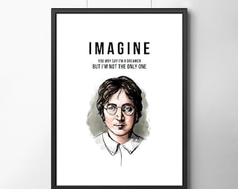 John Lennon Poster, Imagine, Illustrations, Art Poster, Gift Idea, Office Poster, Home Poster, Gift Poster