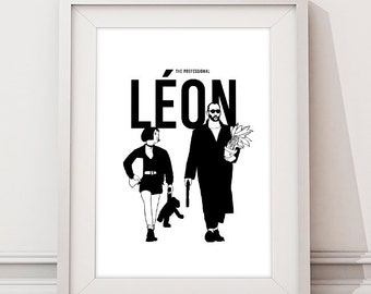 Léon: The Professional, Léon Poster, Mathilda, Jean Reno, Natalie Portman, Cult Original Art Poster, Illustrations, Typography