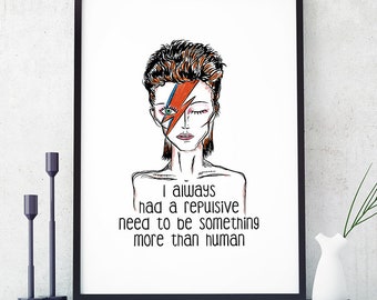 David Bowie Art Poster, Illustrations, Typography, Gift Idea