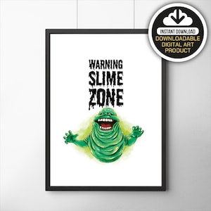 Warning Slime Zone, Slimer Poster, Film Poster, Ghostbusters, Illustrations, Typography, Wall Hanging Wall Art Decor, Home/Office Decor Post