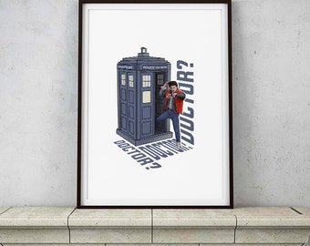 Doctor? Film Poster, Marty Mcfly, Tardis, Back To The Future, Doctor Who, Illustrations, Typography, Home/Office Decor Poster, Gift Idea