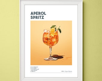 Aperol Spritz Poster, Minimalist Cocktail Art, Aperol Print, Alcohol Print, Bar Cart Decor, Digital Download PRINTABLE Bar Cart Art