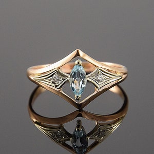Art deco ring, Topaz ring, Gemstone ring, Geometric ring, Promise ring, Antique ring, Birthstone ring, Marquise ring, Rose gold ring