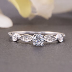 Art deco ring, Promise ring, Engagement ring, Antique style ring, Women promise ring, Tiny silver ring, Elegant ring, Round cut cz ring