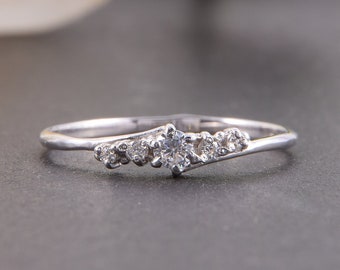 Minimalist delicate promise ring for her, Small & simple 925 sterling silver cz engagement ring, Dainty art deco style womens promise ring
