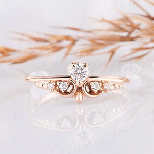 Vintage style victorian promise ring for her, Unique rose gold womens art deco engagement ring, Dainty minimalist engagement ring for her