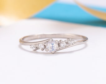 Minimalist moonstone engagement ring, Dainty celtic style moonstone promise ring silver, Birthstone ring, Gemstone ring, Birthday gift