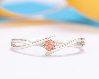 Dainty solitaire sunstone promise ring for her, Sterling silver Celtic style sunstone minimalist engagement ring, Anniversary ring gift