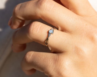 Dainty moonstone engagement ring silver, Unique moonstone promise ring for her, Custom birthstone ring, Anniversary ring, Gemstone ring