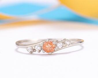 Women sunstone silver promise ring, Dainty sunstone engagement ring, Anniversary ring gift, Gemstone ring, Custom stone ring,Birthstone ring