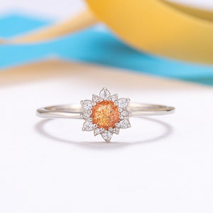 Anello di promessa in argento con pietra del sole unico, anello di fidanzamento con pietra del sole con alone delicato, regalo di anniversario, anello con pietra preziosa, anello con pietra portafortuna, regalo di compleanno