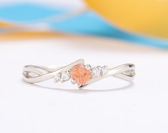 Dainty Celtic style sunstone promise ring for her, Silver minimalist sunstone engagement ring, Unique sunstone ring, Anniversary ring gift