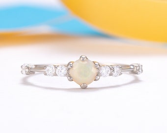 Dainty minimalist opal engagement ring for her, Women opal promise ring silver, Anniversary ring, Simple opal silver ring, Birthday gift