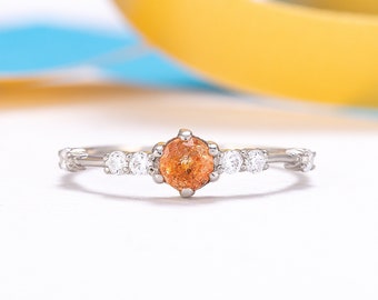 Unique sunstone promise ring for her, Dainty minimalist sunstone engagement ring, Sunstone anniversary bridal ring, Custom birthstone ring