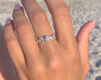 Vintage style art nouveau womens engagement ring, Dainty 925 sterling silver filigree white cz engagement ring, Unique promise ring for her