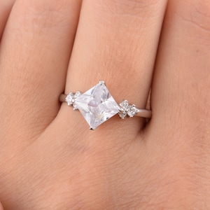Statement ring for women, Art deco ring, Princess cut ring, Anniversary ring, Multistone ring, White cz ring, Promise ring silver