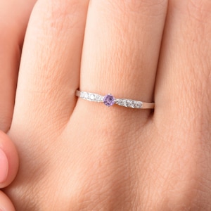 Amethyst ring, Multistone ring, Minimalist ring, Delicate ring, Amethyst jewelry, Anniversary ring, Promise ring silver, Everyday ring