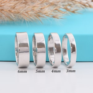 925 Sterling Silber Damen & Herren schlichter Ehering, Zierlicher schlichter Silber Ehering, Individuell 3 mm 4 mm 5 mm 6 mm Ehering für Sie und Ihn