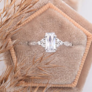Dainty victorian 1ct baguette cz wedding ring, Womens 925 sterling silver 1ct baguette cut cz art deco engagement ring, Promise ring for her