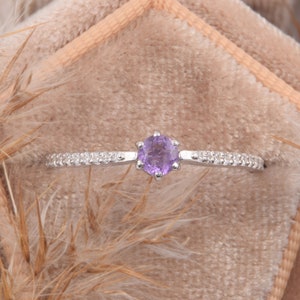 925 sterling silver womens amethyst promise ring, Dainty & elegant art deco promise ring for her, Unique amethyst silver engagement ring