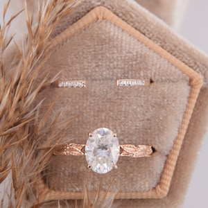 Unique art nouveau womens wedding rings set, 14k rose gold antique style art deco engagement rings set, Dainty cz promise rings set for her