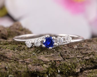 Sapphire ring, Multistone ring, Sapphire jewelry, Engagement ring, Blue stone ring, Sterling silver ring, Women silver ring, Minimalist ring