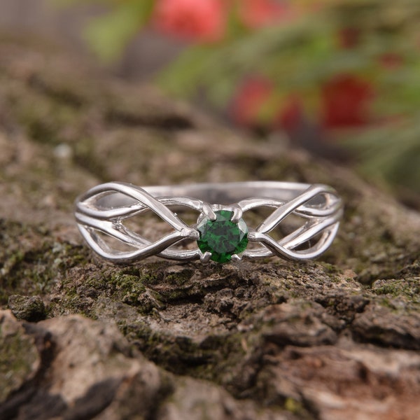 Unique dainty celtic style solitaire emerald promise ring for her, Womens celtic emerald engagement ring, Gift for woman,Gift for girlfriend