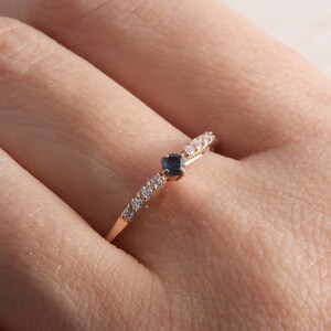 Topaz  Promise Ring for Women, Dainty Simple Promise Ring, Unique Minimalist Blue Topaz Ring in 14k Rose Gold, Topaz Jewelry