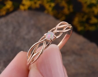 Unique womens celtic opal ring, Dainty rose gold opal ring for her, Celtic promise ring, Opal promise ring for her, Celtic ring jewelry