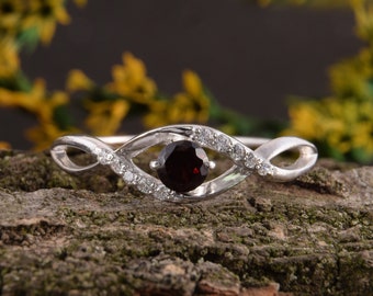 Womens Garnet Silver Ring, Unique Promise Ring, Dainty Promise Ring, Garnet Jewelry, Eternity Ring, Minimalist ring, Womens Promise Ring