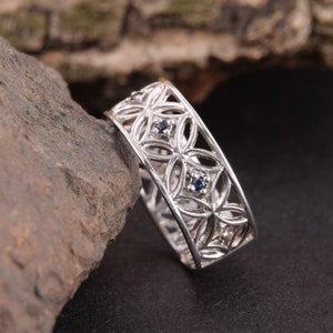 Celtic wedding band, Sapphire ring, Women wedding band,Silver wedding band, Unique wedding band, Wide wedding band, Sapphire jewelry