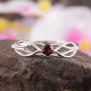 Engagement ring, Garnet ring, Silver promise ring, Celtic ring, Art deco ring, Unique silver ring, Garnet jewelry, January birthstone