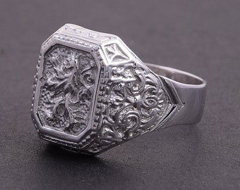 Lion ring, Signet ring, Silver ring men, Promise ring for him, Men signet ring