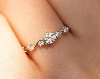 Dainty vintage style victorian 925 sterling silver white cubic zirconia promise ring for her, Unique women art deco cz engagement ring