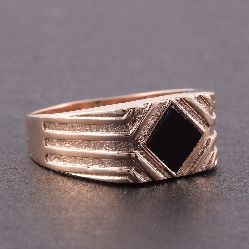 Art Deco Ring Men Rhombus Ring Gold Black Onyx Ring Onyx Etsy