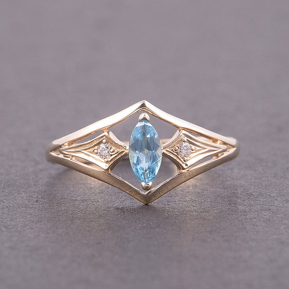 Promise ring for her, Topaz ring, Minimalist ring, Art deco ring, Custom stone ring, Yellow gold ring, Gift for her ring, Gold promise ring