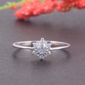 Minimalist dainty 925 sterling silver snowflake promise ring for her, Small elegant womens promise ring,Delicate art deco cz engagement ring