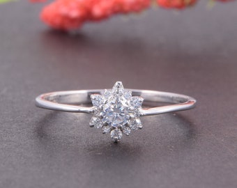 Minimalist dainty 925 sterling silver snowflake promise ring for her, Small elegant womens promise ring,Delicate art deco cz engagement ring