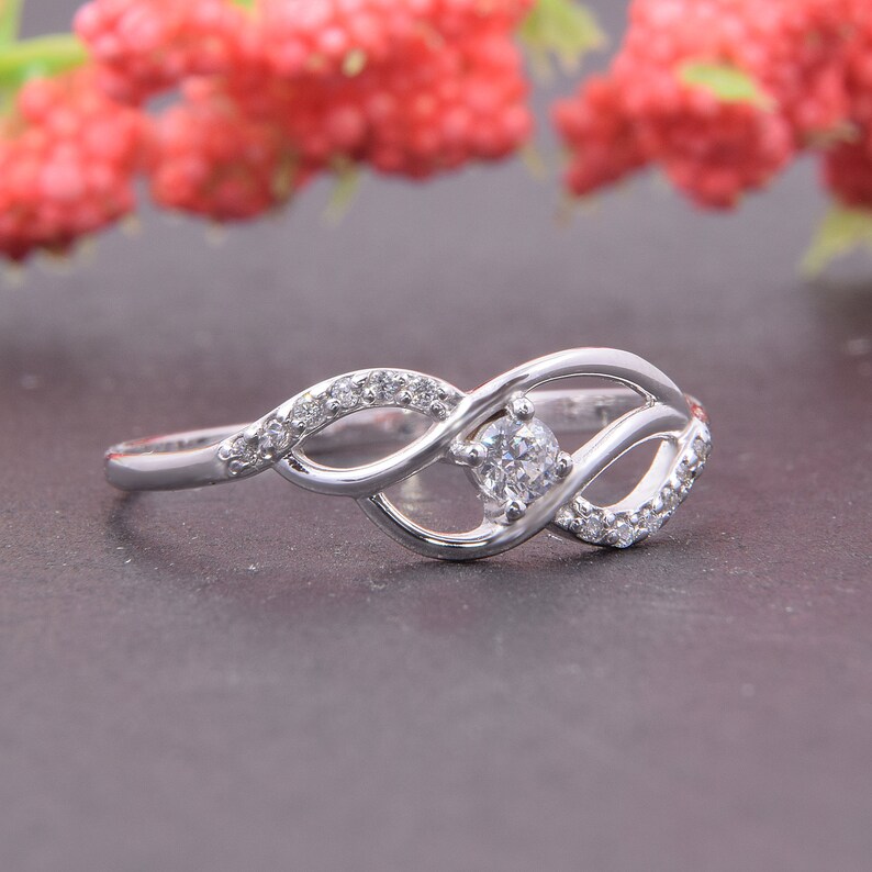 Gold ring for her Elegant ring Women ring gold Multistone ring Tiny ring gold White gold ring Twist ring,Cz ring gold,White stone ring