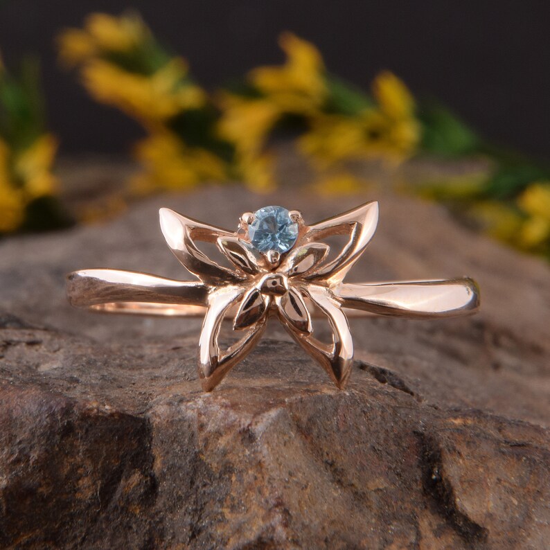 14k Rose Gold Butterfly Promise Ring for Her Womens Blue Etsy