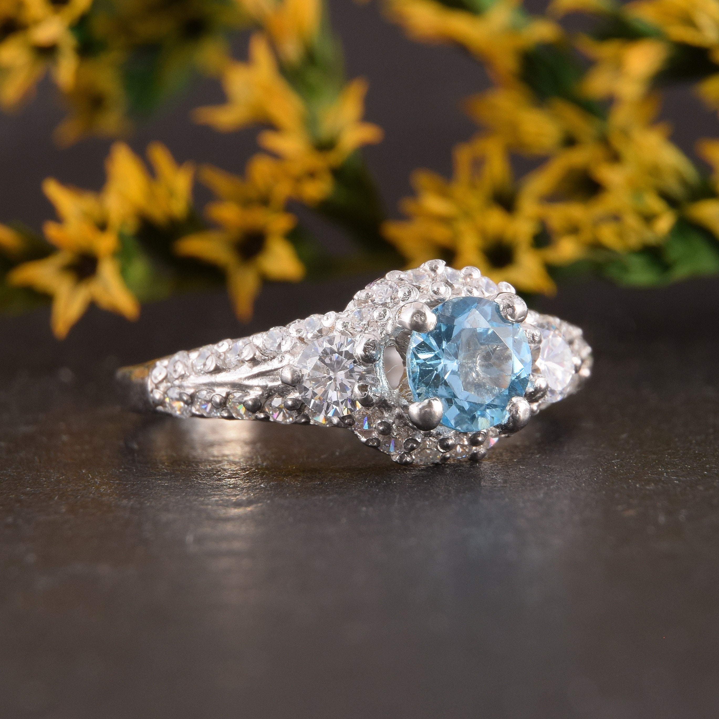 Womens Blue Topaz Promise Ring Dainty Promise Ring for Her Etsy UK