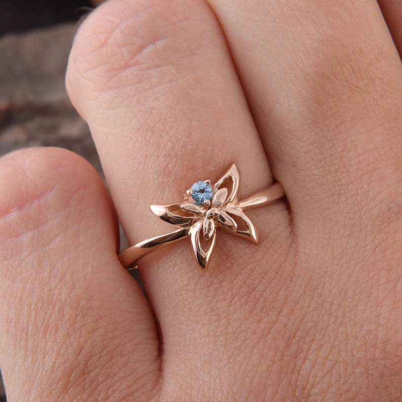 14k Rose Gold Butterfly Promise Ring for Her Womens Blue Etsy