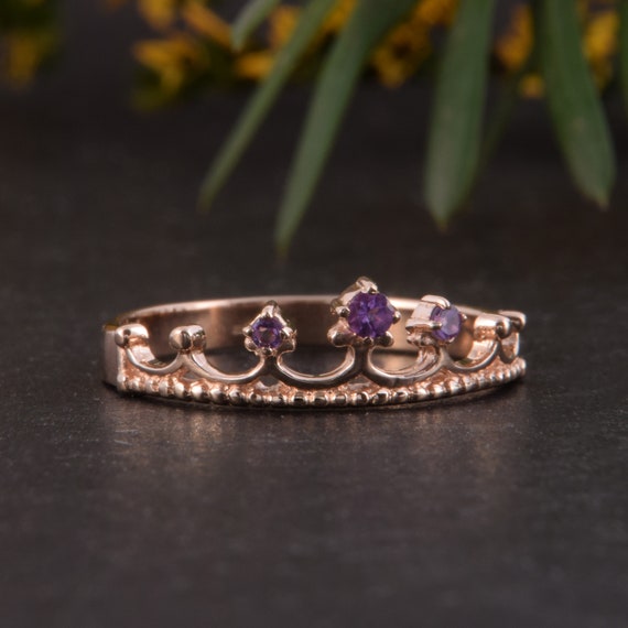 Crown Ring Gold Wedding Ring Amethyst Ring Rose Gold Ring