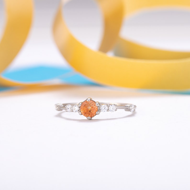 Unique sunstone promise ring for her, Dainty minimalist sunstone engagement ring, Sunstone anniversary bridal ring, Custom birthstone ring image 3