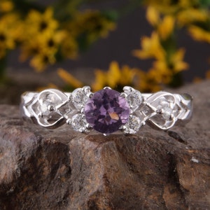 Unique womens amethyst engagement ring, Antique promise ring for her, Sterling silver amethyst promise ring, Purple amethyst jewelry